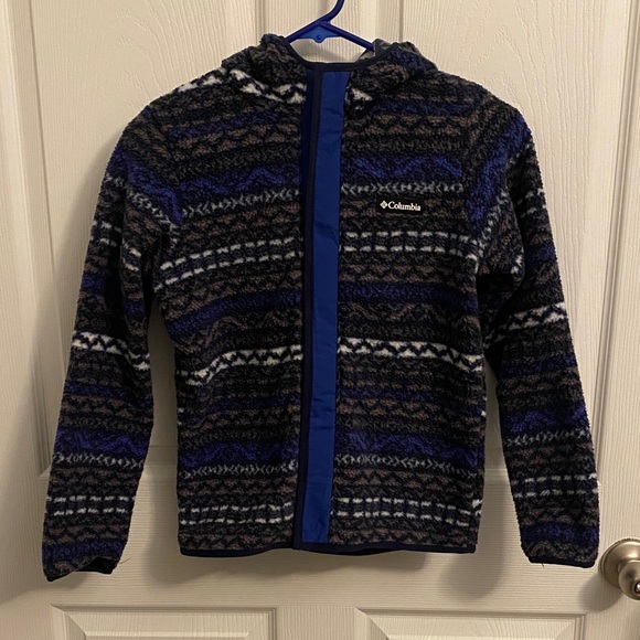 Columbia Other - Columbia Kids Hooded Patterned Fleece Jacket in Blue and Black